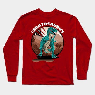 Ceratosaurus With Background Dinosaur Design Long Sleeve T-Shirt